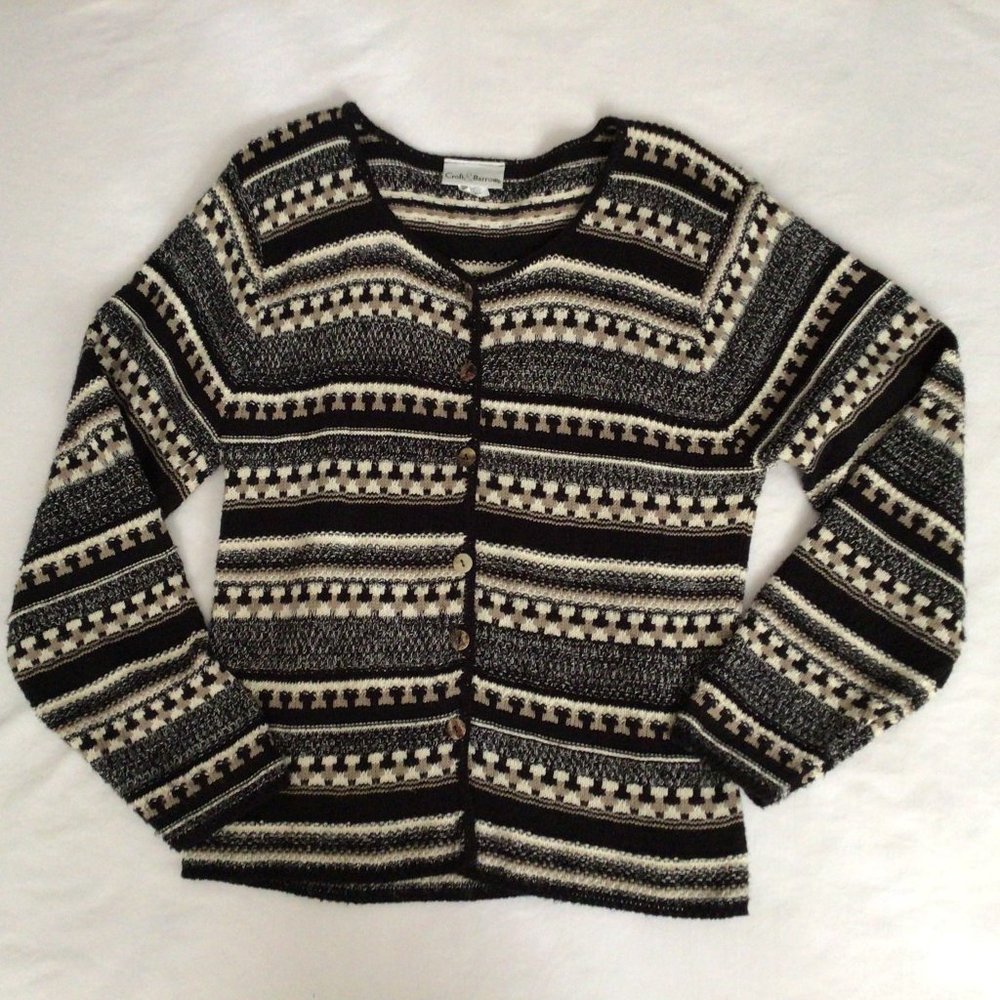 Croft & Barrow - Black, cream and tan cardigan sweater - Picture 1 of 7